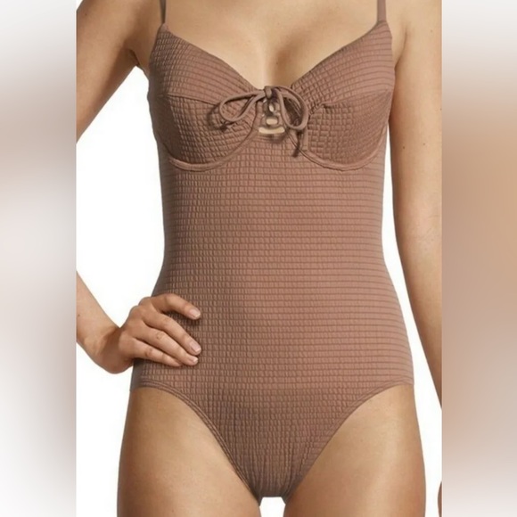 NWT TIME AND TRU UNDERWIRED SMOCKED LACE UP FRONT BOW ONE PIECE SWIMSUIT SIZE S - Picture 6 of 12